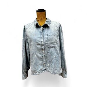 Embroidered Denim Button-Up Shirt XL